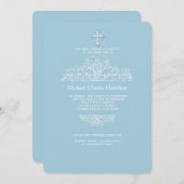 Invitation religieuse Filigree Blue (Devant / Derrière)