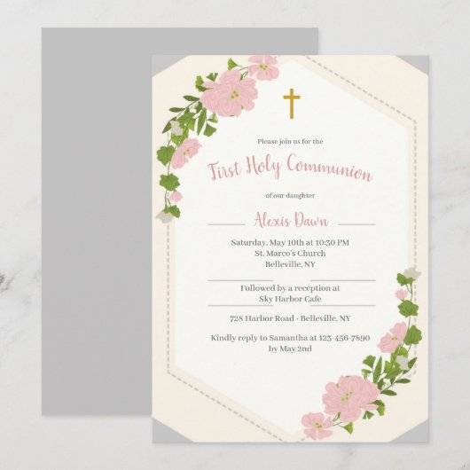 Invitation religieuse florale (Devant / Derrière)