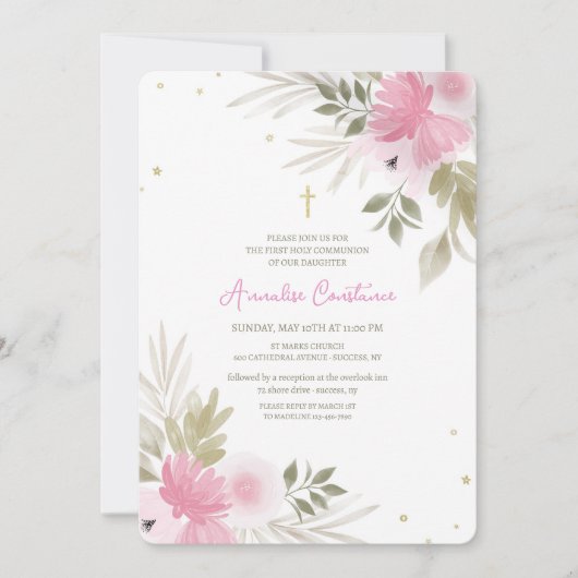 Invitation Religieuse Florale Joyeuse (Devant)