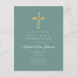 Invitation religieuse Green Boy First Communion