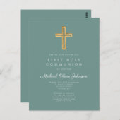 Invitation religieuse Green Boy First Communion (Devant / Derrière)