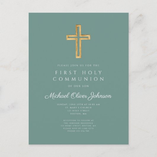 Invitation religieuse Green Boy First Communion (Devant)
