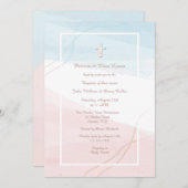 Invitation religieuse moderne bleue et rose (Devant / Derrière)