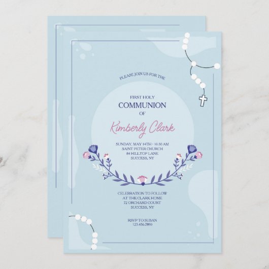 Invitation religieuse Rosaire (Devant / Derrière)