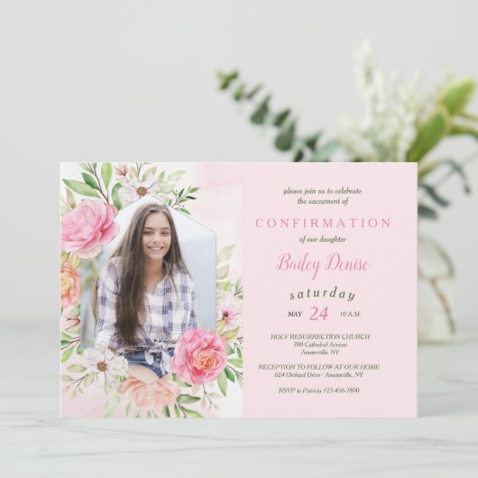 Invitation religieuse rose florale (Debout devant)