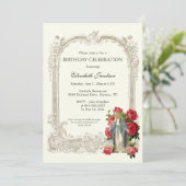 Invitation Religieux Anniversaire Élégant Rouge Roses Anges (Debout devant)