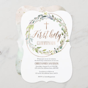 Invitation Religieux, Aquarelle, Croix, Première communion sa