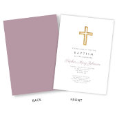 Invitation Religieux Croix violet Script Girl Baptême