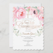 Invitation Religieux, Fleurs aquarelles, Première communion (Devant)