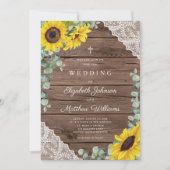 Invitation Religieux Rustique Tournesol Dentelle Mariage (Devant)