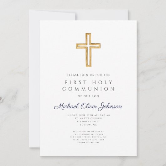 Invitation Religious Blue Boy First Communion (Devant)