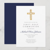 Invitation Religious Blue Boy First Communion (Devant / Derrière)