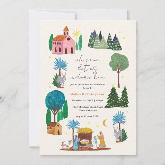 Invitation Religious Christmas Nativity Scene Party (Devant)