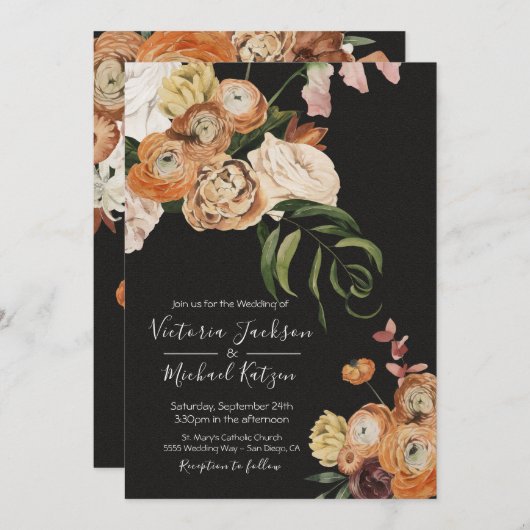 Invitation Rembrandt Automne Floral Dark & Moody Mariage (Devant / Derrière)