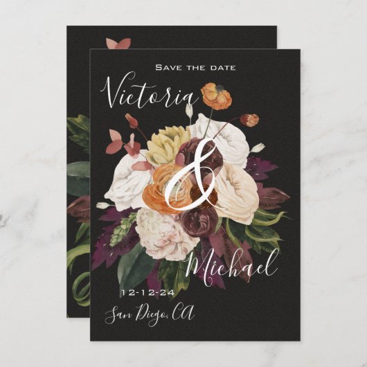 Invitation Rembrandt Autumn Floral Save the Date Mariage (Devant / Derrière)