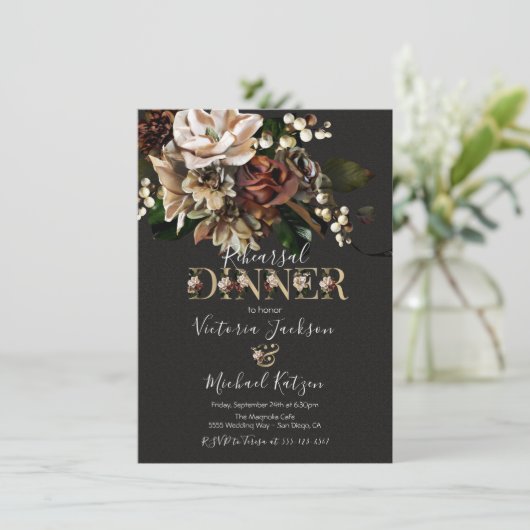 Invitation Rembrandt Floral Dark & Moody Reply Dinner (Debout devant)