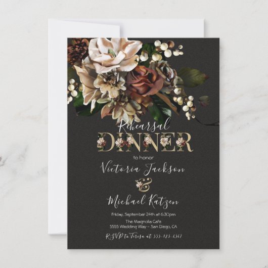 Invitation Rembrandt Floral Dark & Moody Reply Dinner (Devant)