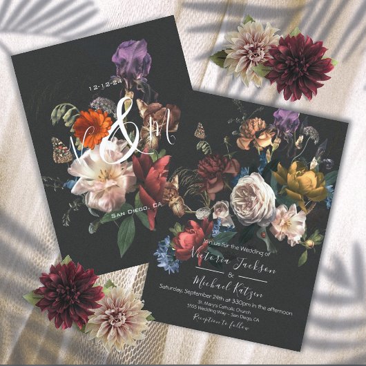 Invitation Rembrandt Floral Dark & Moody Wedding Monogram