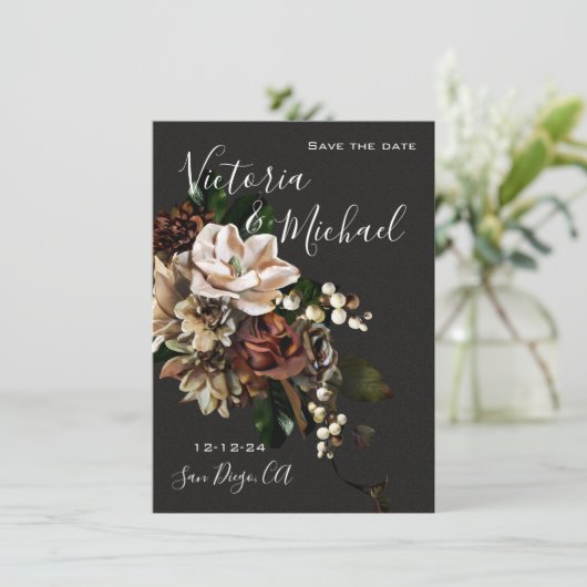 Invitation Rembrandt Magnolia Enregistrer la Date Mariage (Debout devant)