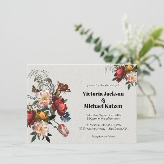 Invitation Rembrandt Modern Floral Dark & Moody Wedding (Debout devant)