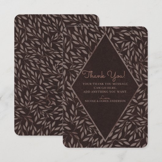 Invitation Remerciement botanique feuilles rose mauve chocola (Devant / Derrière)