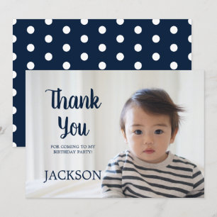 Invitation Remerciement d'anniversaire enfant bleu marine bla