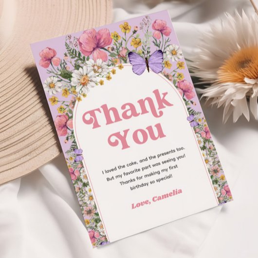 Invitation Remerciement d'anniversaire pour papillon fleur sa