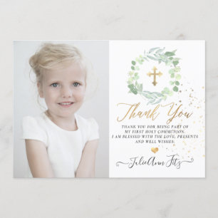 Invitation Remerciement de communion pastel eucalyptus aquare