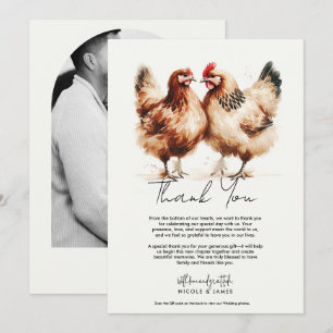 Invitation Remerciement de mariage à l'aquarelle Poules Brune