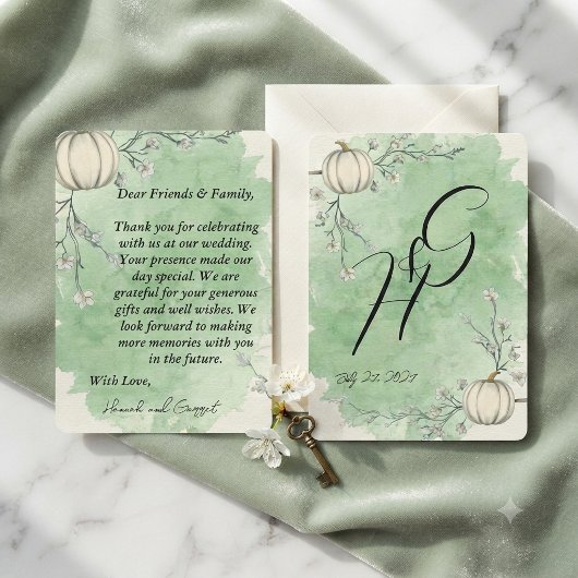 Invitation Remerciement de mariage citrouille vert rustique