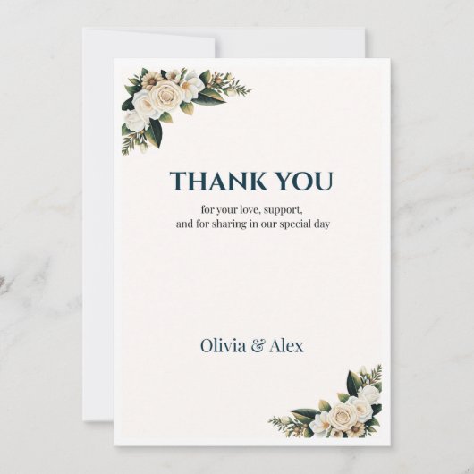 Invitation Remerciement de mariage classique avec verdure (Devant)