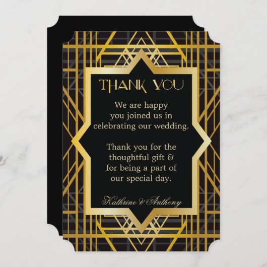 Invitation Remerciement de mariage dans le style Gatsby des A (Devant / Derrière)