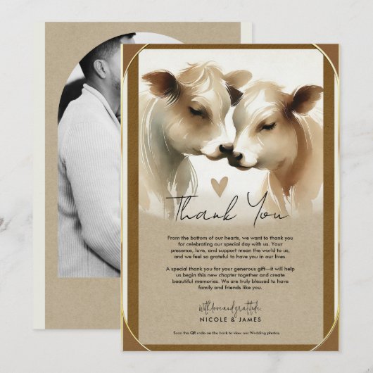 Invitation Remerciement de mariage de campagne marron crème a (Devant / Derrière)