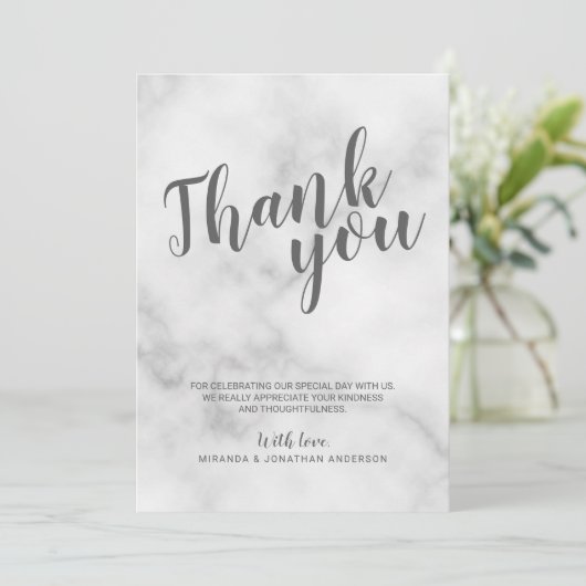 Invitation Remerciement de mariage en marbre blanc élégant et (Debout devant)