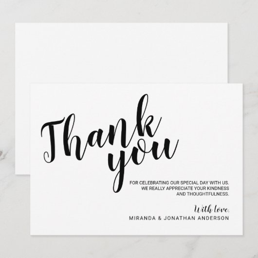 Invitation Remerciement de mariage en script moderne (Devant / Derrière)