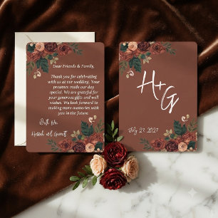 Invitation Remerciement de mariage floral romantique marron r