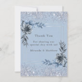 Invitation Remerciement de mariage paillettes argent floral b (Devant)