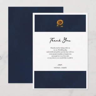 Invitation Remerciement de mariage Tournesol Rustique Bleu