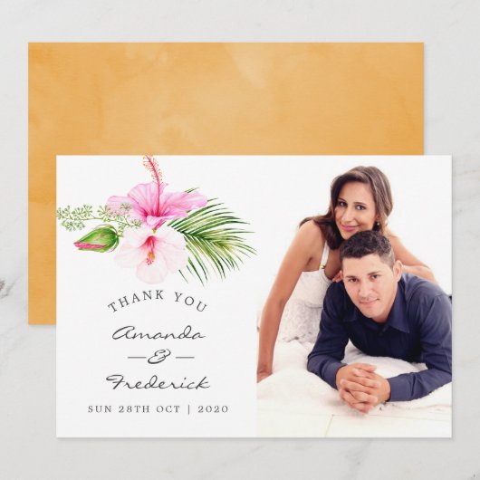Invitation Remerciement de mariage tropical floral plage (Devant / Derrière)