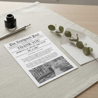 Invitation Remerciement de mariage unique de style journalist