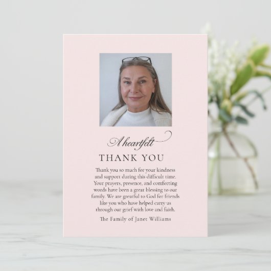Invitation Remerciement de photo de deuil rose pour funéraill (Debout devant)