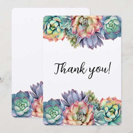 Invitation Remerciement de Succulente Colorée (Devant / Derrière)