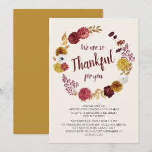 Invitation Remerciement de Thanksgiving Bordeaux Or Floral
