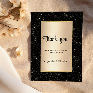 Invitation Remerciement élégant avec confettis dorés noirs pa