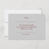 Invitation Remerciement Élégant Rouge & Gris Note (Dos)