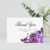 Invitation Remerciement floral. Fleurs violettes note de mari (Debout devant)