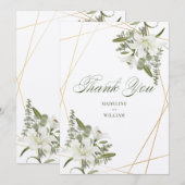 Invitation Remerciement floral Lily blanche | Ajoutez vos ini (Devant / Derrière)