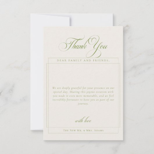Invitation Remerciement photo simple calligraphie verte class (Devant)