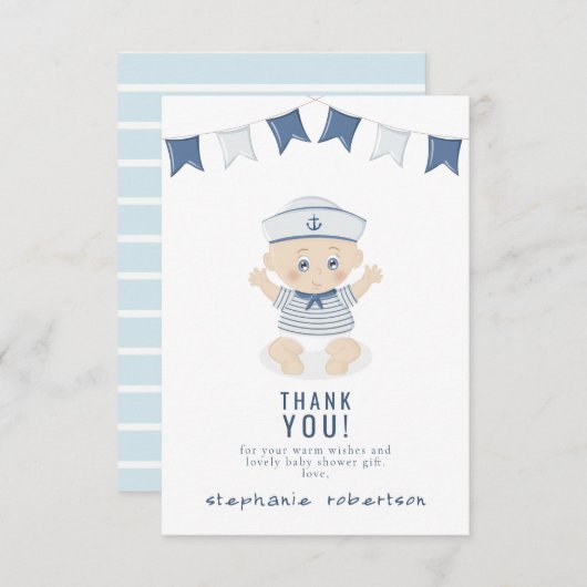 Invitation Remerciement pour Baby Shower Nautilus Bébé Garçon (Devant / Derrière)