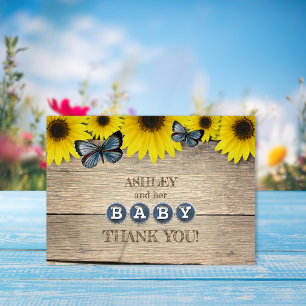 Invitation Remerciement pour Baby Shower Tournesol Rustique